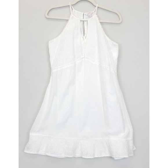 Candie's Halter Short Dress Eyelet Embroidered Keyhole White Women S Lined Boho - Picture 4 of 16
